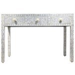 Bone Inlay 3 Drawer Hall Table or Side Table - Light Grey Floral