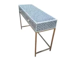 Black Geometric Bone Inlay Side Table - Image 3
