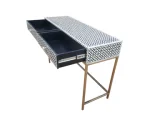 Black Geometric Bone Inlay Side Table - Image 4