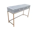 Black Geometric Bone Inlay Side Table - Image 5
