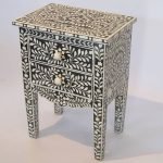 Bone Inlay 2 Drawers Floral Design Bedside Table - Image 3