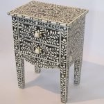 Bone Inlay 2 Drawers Floral Design Bedside Table - Image 2