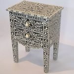 Bone Inlay 2 Drawers Floral Design Bedside Table