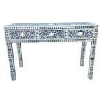 Bone Inlay 3 Drawer Hall Table or Side Table - Indigo Blue Floral