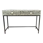 "Inlaybone ""Floral Elegance"" Side Table -   Bone Inlay 2 Drawer Hall or Side Table with Black Frame – Black Floral"