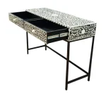 "Inlaybone ""Floral Elegance"" Side Table -   Bone Inlay 2 Drawer Hall or Side Table with Black Frame – Black Floral" - Image 4