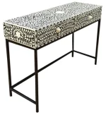 "Inlaybone ""Floral Elegance"" Side Table -   Bone Inlay 2 Drawer Hall or Side Table with Black Frame – Black Floral" - Image 2