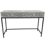 Bone Inlay Dark Grey Floral 2 Drawer Table