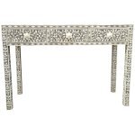 Charcoal Grey Floral Bone Inlay Side Table