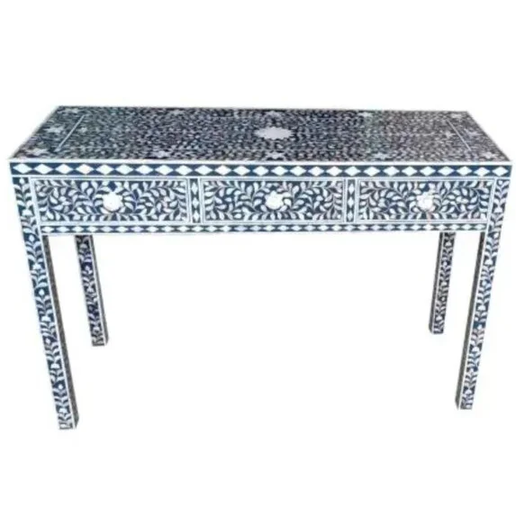 Indigo Blue Floral Bone Inlay Table