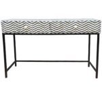 Bone Inlay 2 Drawer Side Table - Black and White Thin Zig Zag