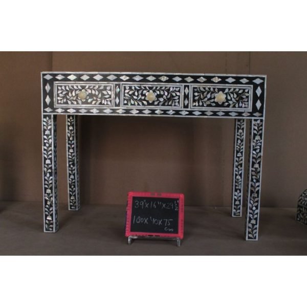 Ready to Move Console Table Mother of pearl furniture Floral Design Console Table Black And White 3 Drawer - Image 5