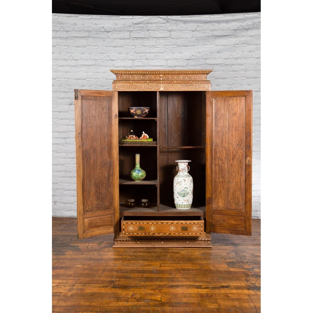 Bone Inlaid Vintage Wardrobe Cabinet - Image 7