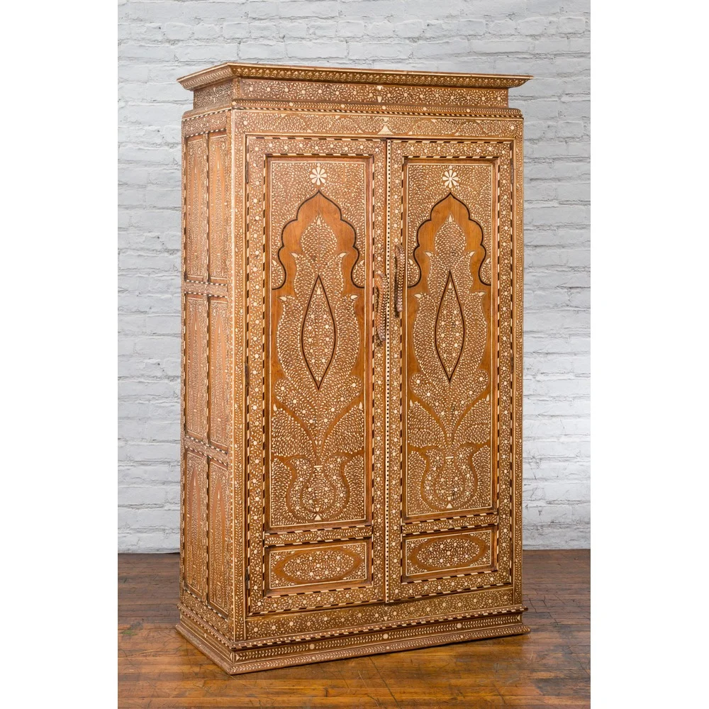 Bone Inlaid Vintage Wardrobe Cabinet - Image 2