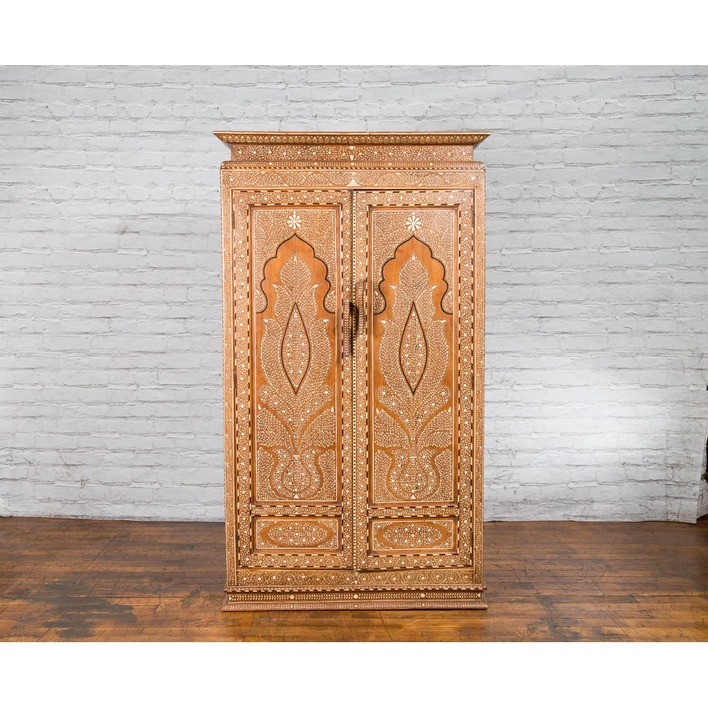 Bone Inlaid Vintage Wardrobe Cabinet - Image 3