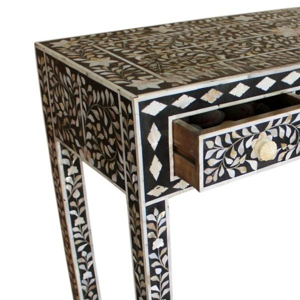 Ready to Move Console Table Mother of pearl furniture Floral Design Console Table Black And White 3 Drawer - Image 4