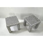 Geometric Patterned Black and White Bone Inlay Side Tables - Image 6