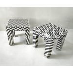Geometric Patterned Black and White Bone Inlay Side Tables - Image 4