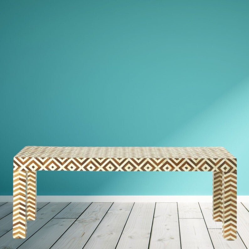 f9b377ad-39bf-419e-96bb-8b3a54c494d1 Elegant Bone Inlay Teak Wood Table - Image 1