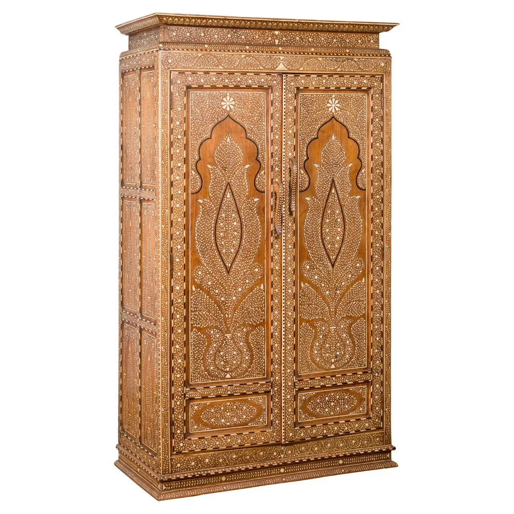 Bone Inlaid Vintage Wardrobe Cabinet - Image 1