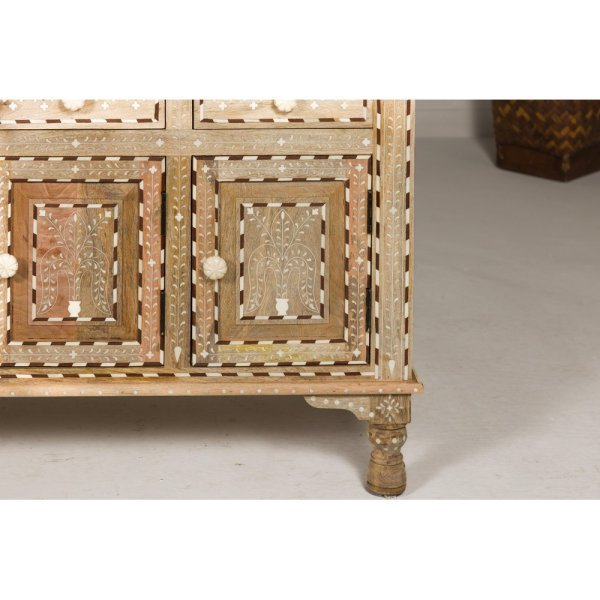Anglo-Indian Style Mango Wood Buffet with Geometric Bone Inlay - Image 11