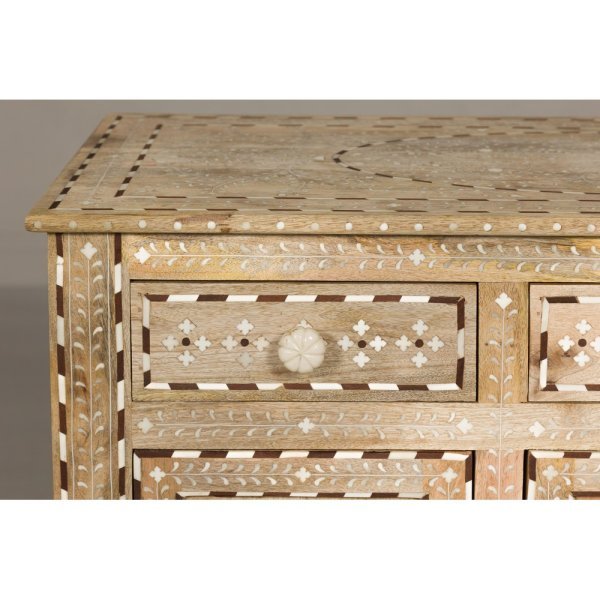 Anglo-Indian Style Mango Wood Buffet with Geometric Bone Inlay - Image 10