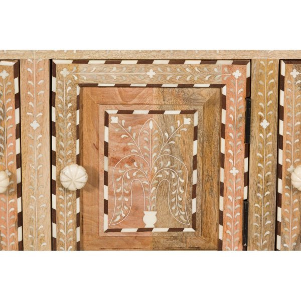 Anglo-Indian Style Mango Wood Buffet with Geometric Bone Inlay - Image 9