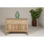 Anglo-Indian Style Mango Wood Buffet with Geometric Bone Inlay