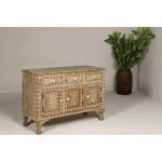 Anglo-Indian Style Mango Wood Buffet with Geometric Bone Inlay - Image 3