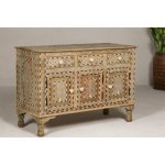 Anglo-Indian Style Mango Wood Buffet with Geometric Bone Inlay - Image 5