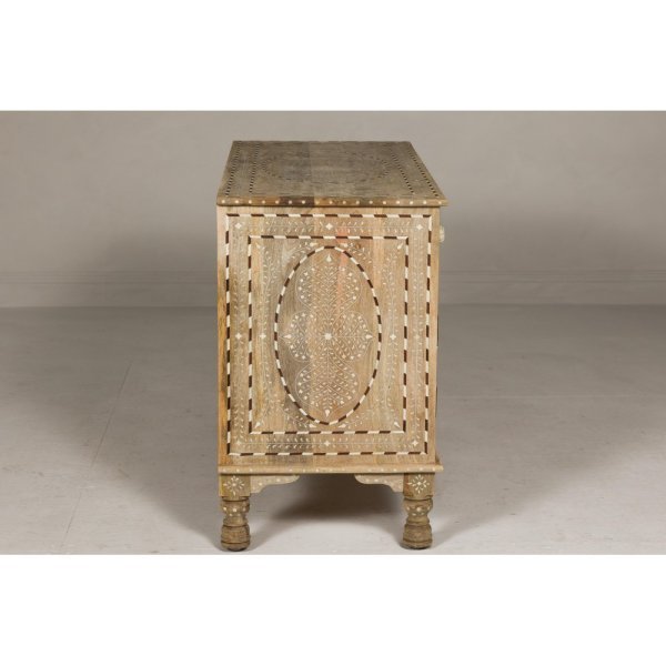 Anglo-Indian Style Mango Wood Buffet with Geometric Bone Inlay - Image 16