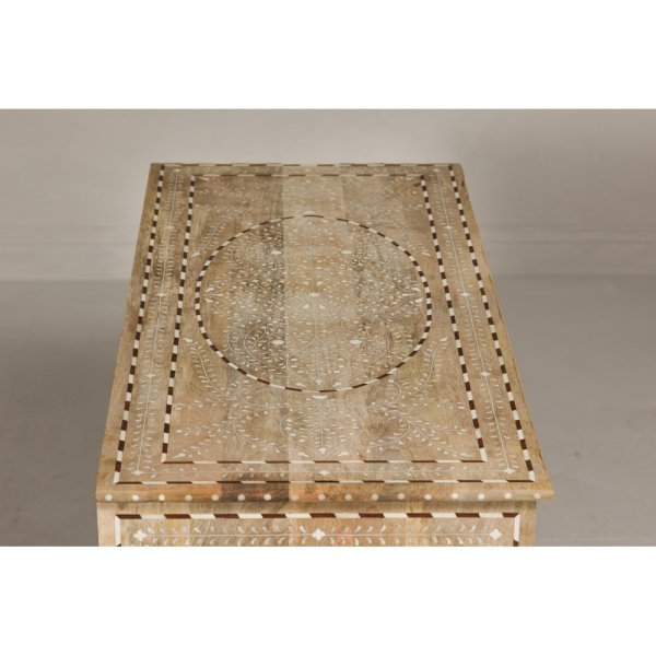 Anglo-Indian Style Mango Wood Buffet with Geometric Bone Inlay - Image 15