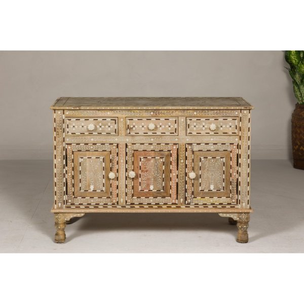 Anglo-Indian Style Mango Wood Buffet with Geometric Bone Inlay - Image 13