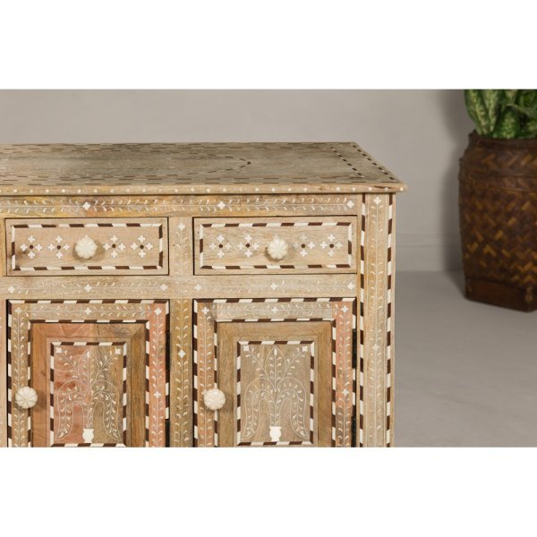Anglo-Indian Style Mango Wood Buffet with Geometric Bone Inlay - Image 12