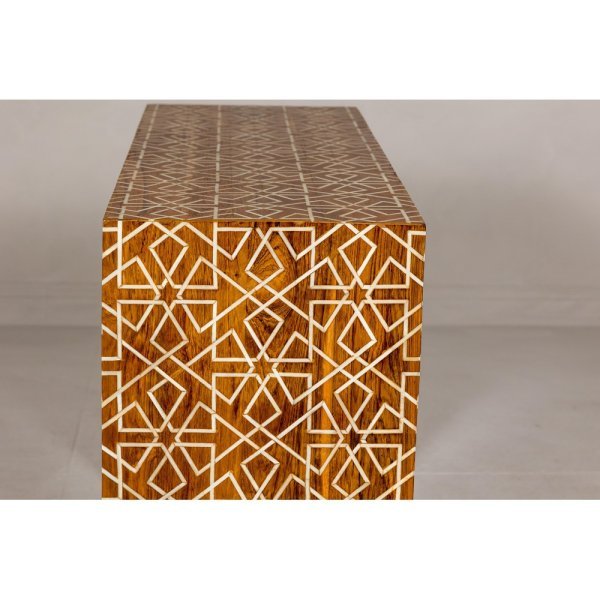 Handmade Mango Wood Linear Console Table with Geometric Bone Inlay - Image 7
