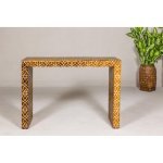 Handmade Mango Wood Linear Console Table with Geometric Bone Inlay - Image 3