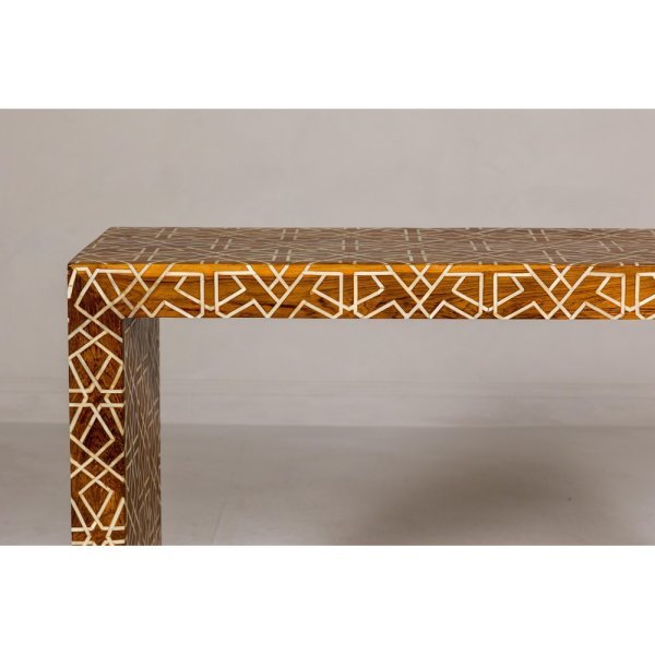 Handmade Mango Wood Linear Console Table with Geometric Bone Inlay - Image 12