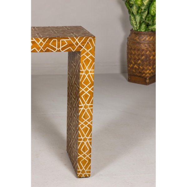 Handmade Mango Wood Linear Console Table with Geometric Bone Inlay - Image 10