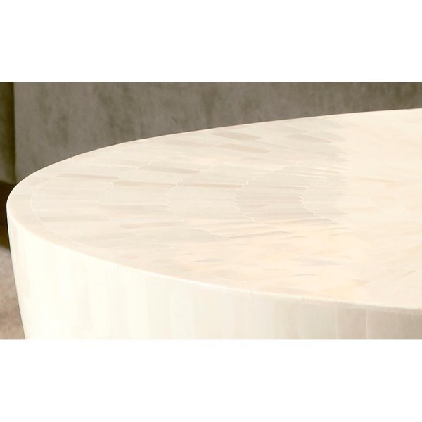 Round Coffee Table with Bone Marquetry on Wood, Half Moon - Image 5